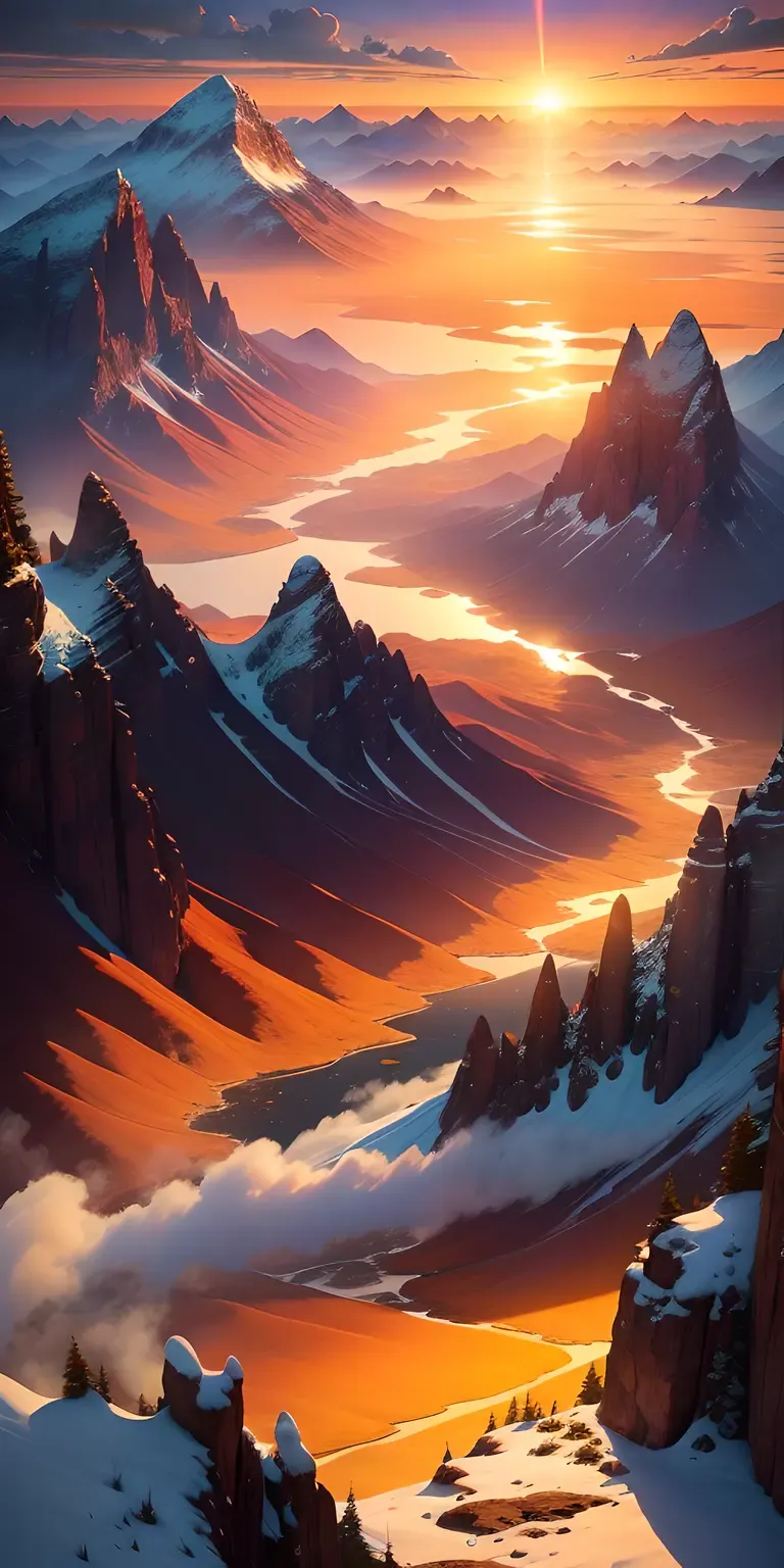 Mountain Sunrise with Earth's Atmosphere Glowing Warm Orange Hue