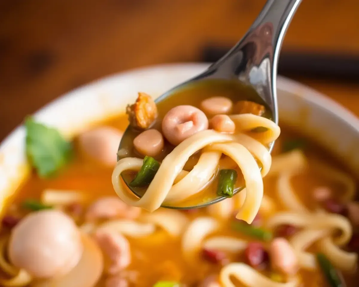 Mouthful of Manchow Soup with Noodles and Vegetables