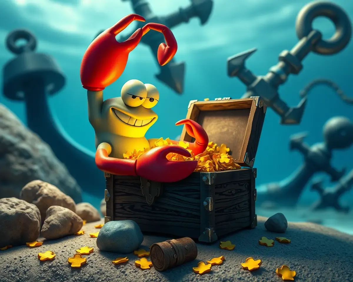 Mr. Krabs Counts Treasure with Giant Anchor