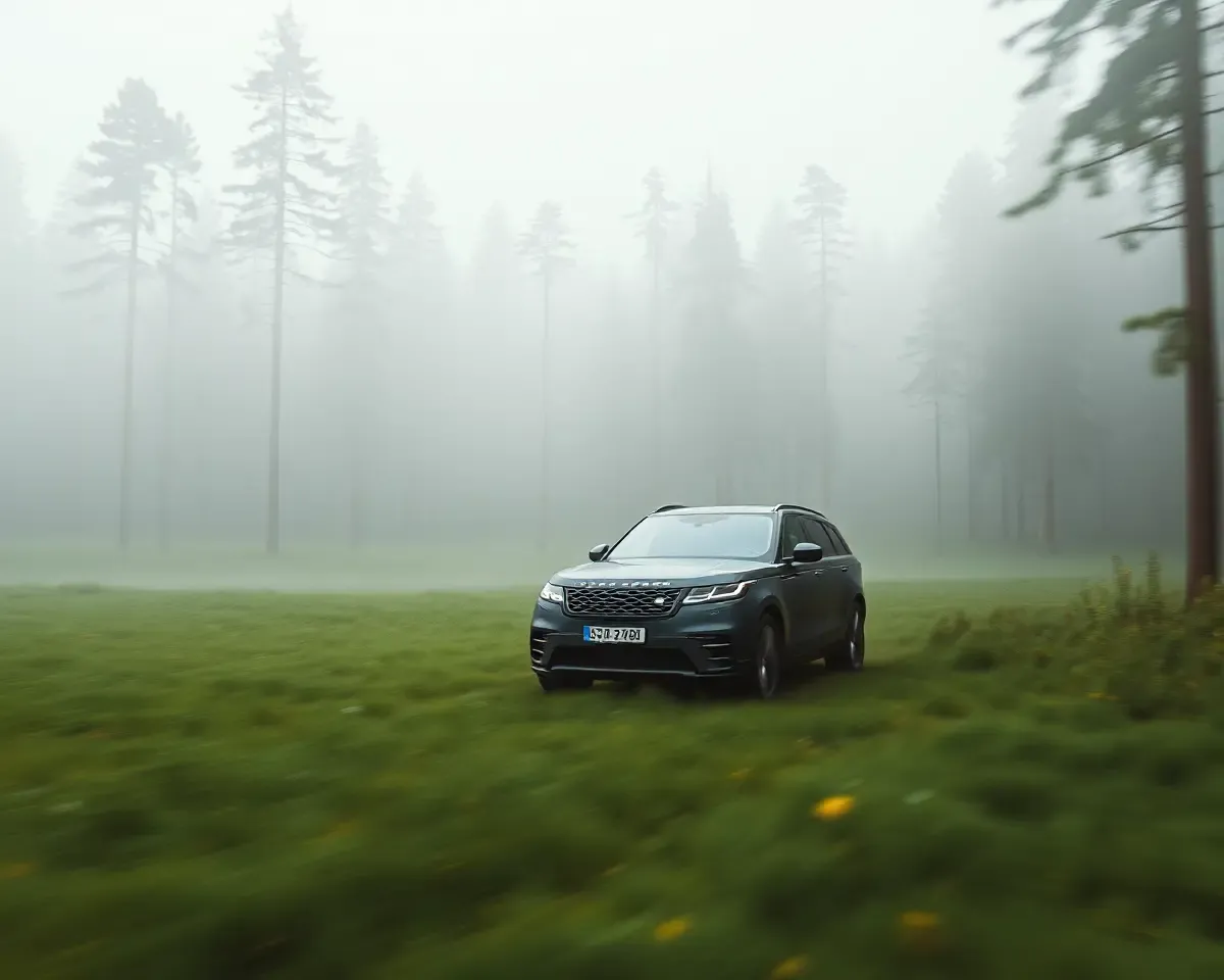 Mysterious Foggy Forest Drive with Range Rover Velar 4K Wallpaper