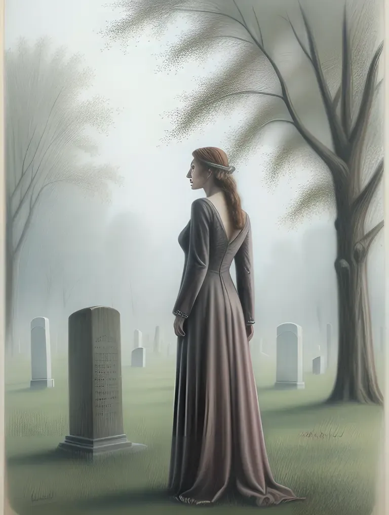 Mysterious Woman in Misty Graveyard