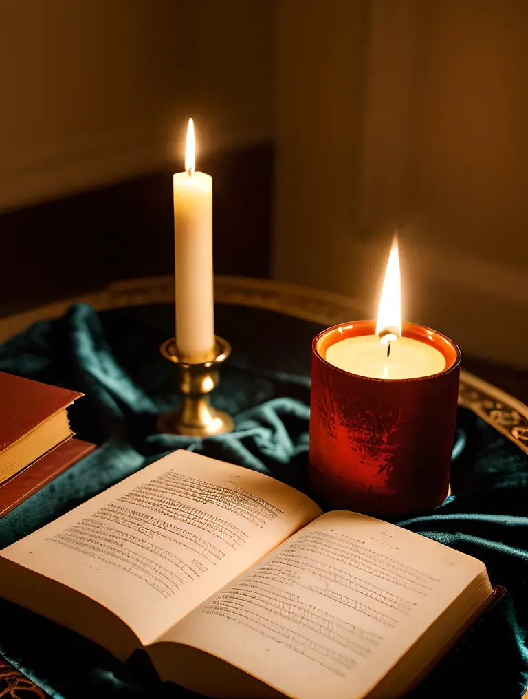 Mystical Granth Book on Velvet Table