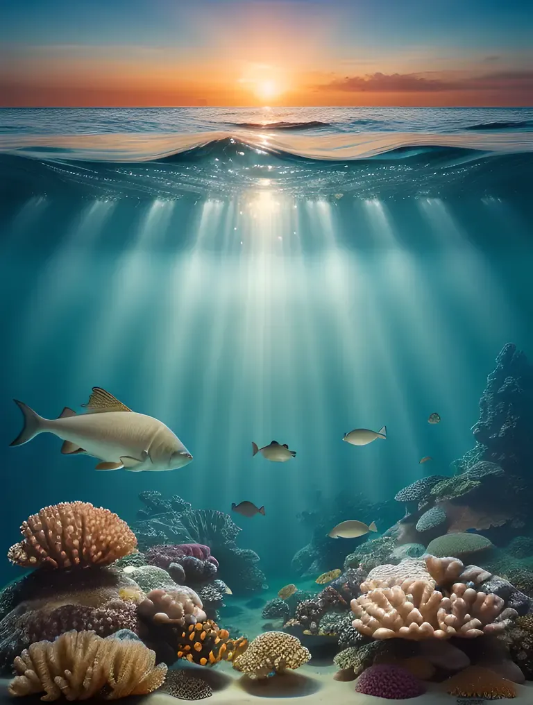 Mystical Underwater World with Coral Reefs and Sea Creatures