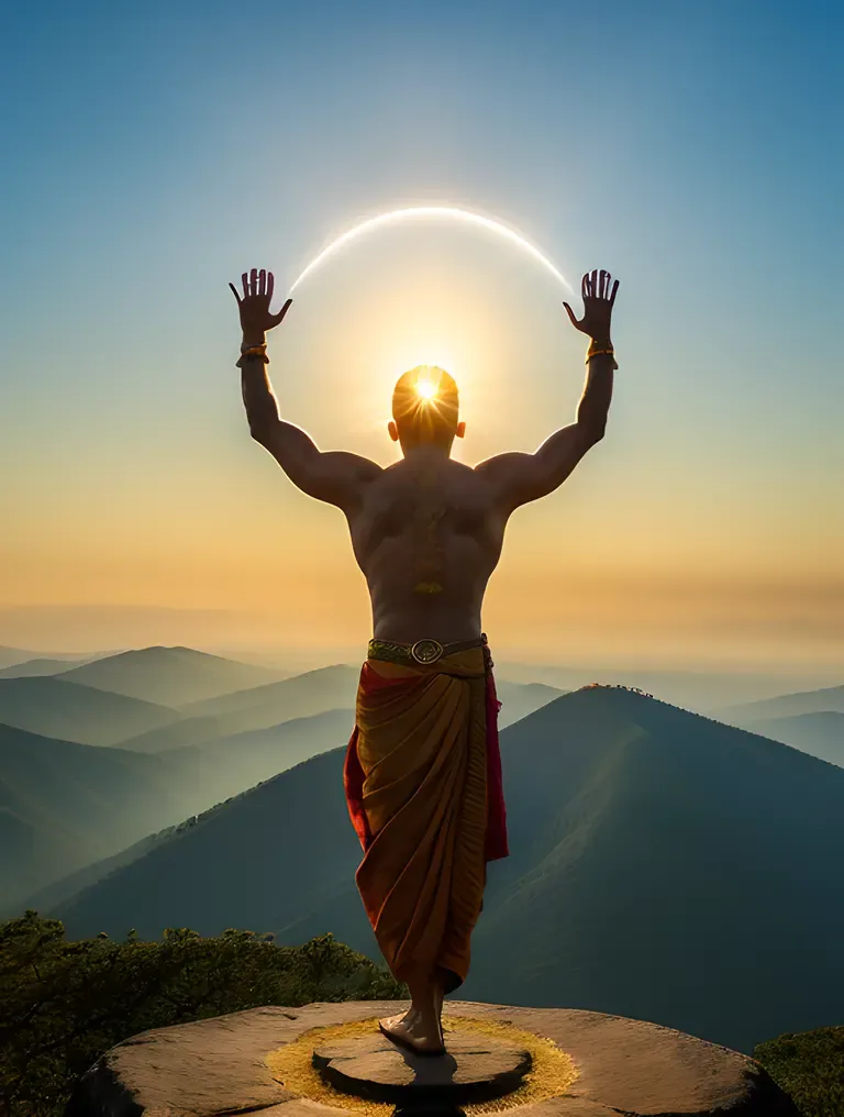 Mystical Virabhadra on Mountain Peak with Halo