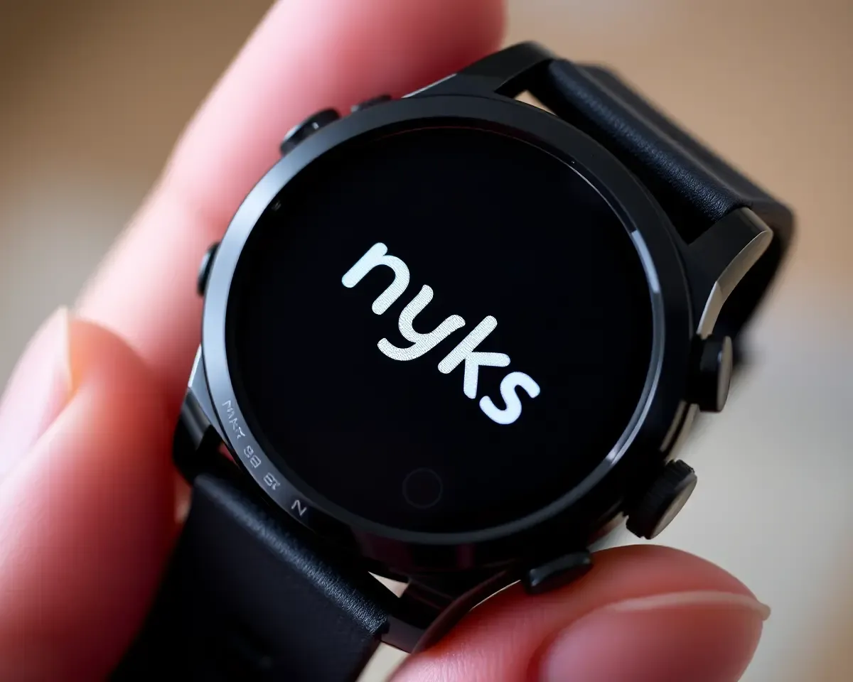 NYKS Logo on High-Tech Smartwatch in Close-Up