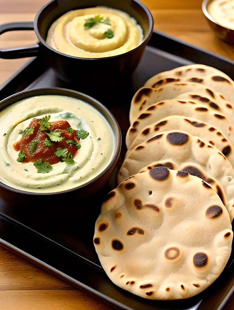 Naan Bread with Creamy Raita and Spicy Chutney