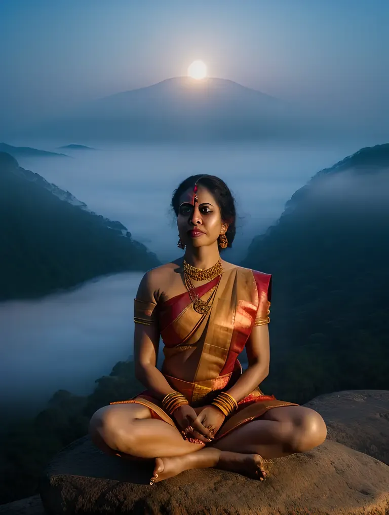 Nagavalli's Intense Gaze Amidst Misty Halo