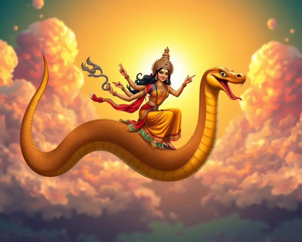 Nagavalli Rides Giant Snake through the Skies