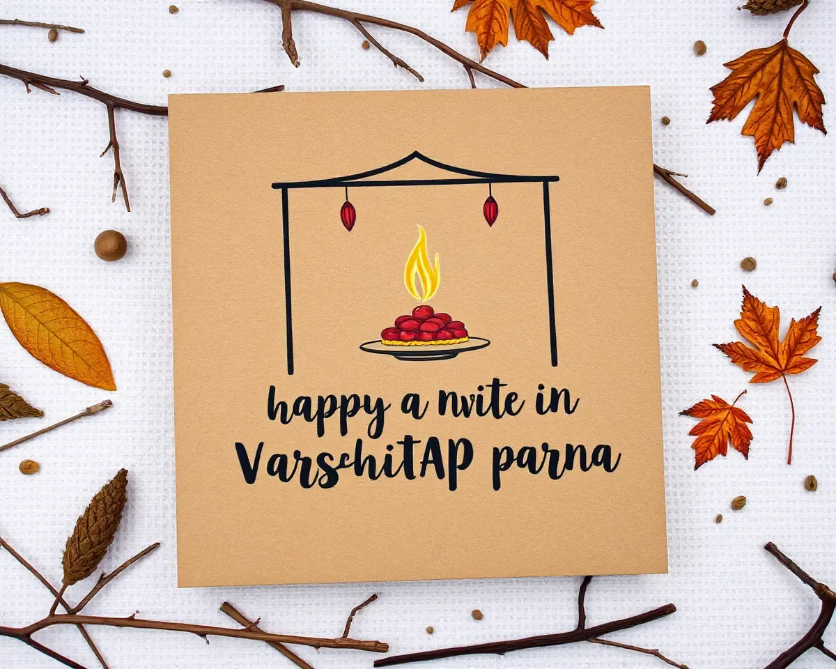 Natural Elements Surround Varshitap Parna on Rustic Invitation