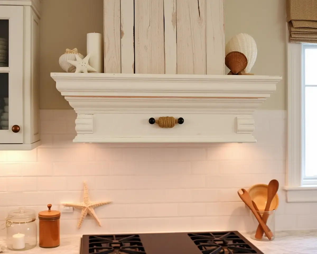 Nautical-Inspired Beach Kitchen Chimney with Distressed Wood