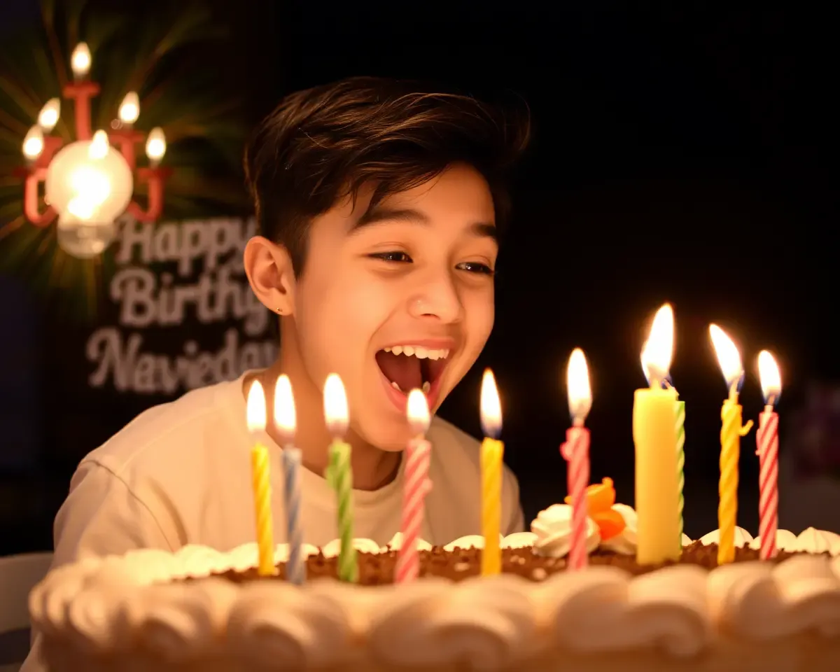 Naveen Blowing Out Candles on Happy Birthday Cake Images