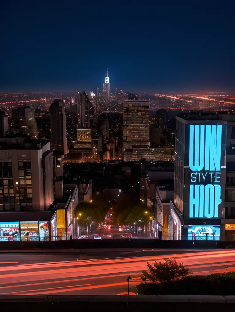Neon Billboard Shines Bright with Hip-Hop Artist in City