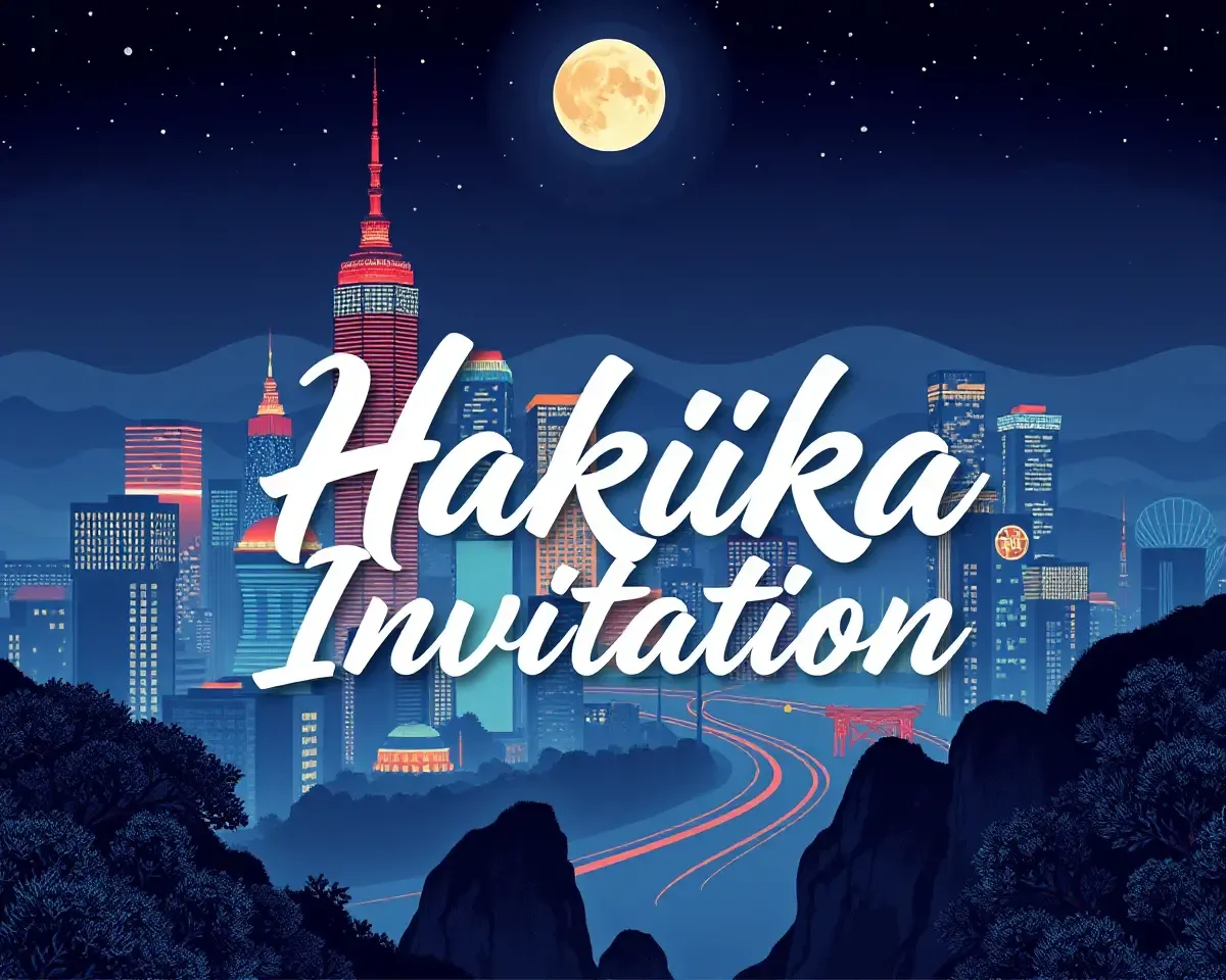 Neon Cityscape Hakika Invitation Card Digital Design
