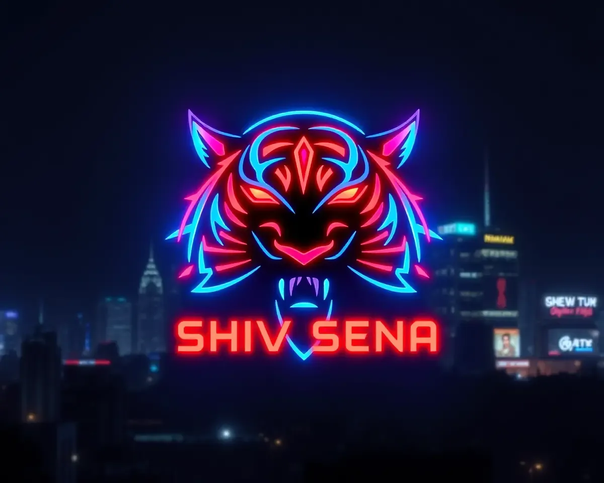 Neon-Lit Cityscape Shiv Sena Tiger Logo Design