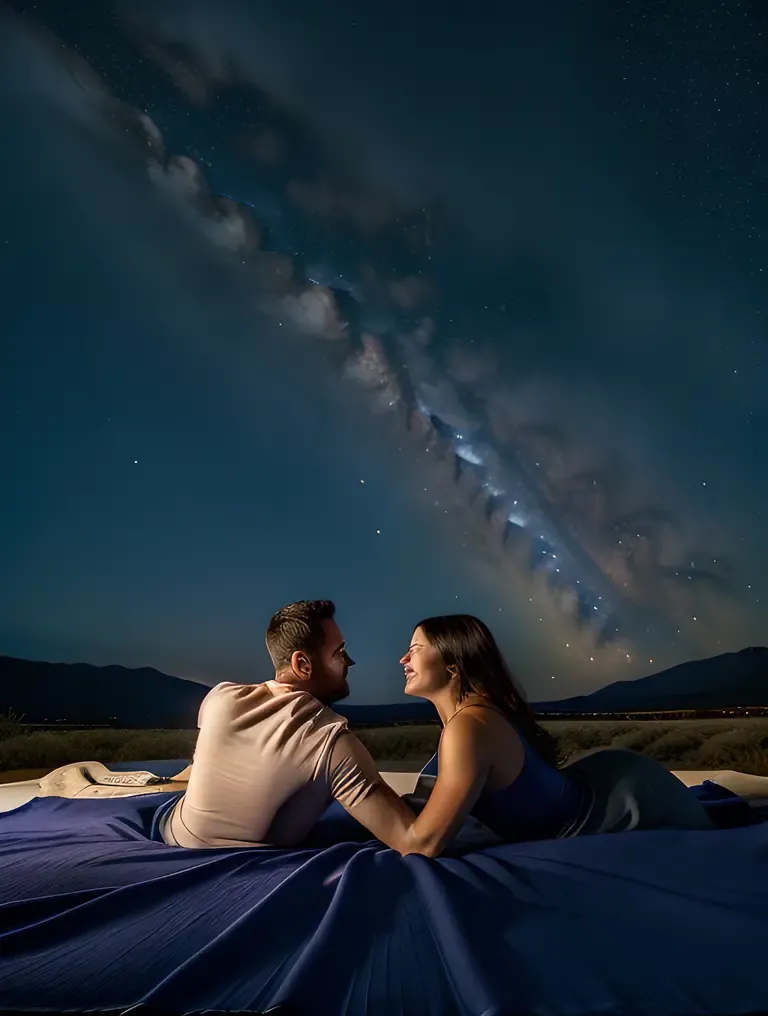 Night Sky Background with Star-Gazing Husband and Wife