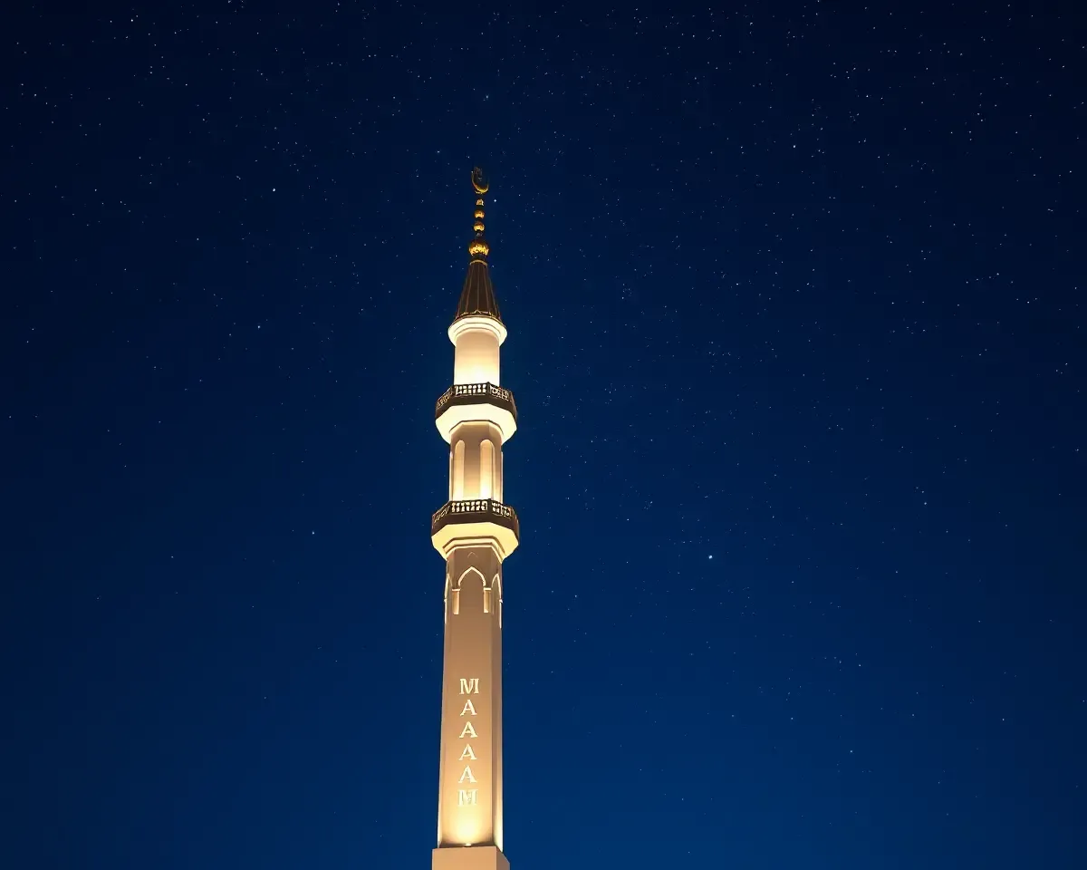 Nighttime Masjid Minar 3D Model with Shining Lights
