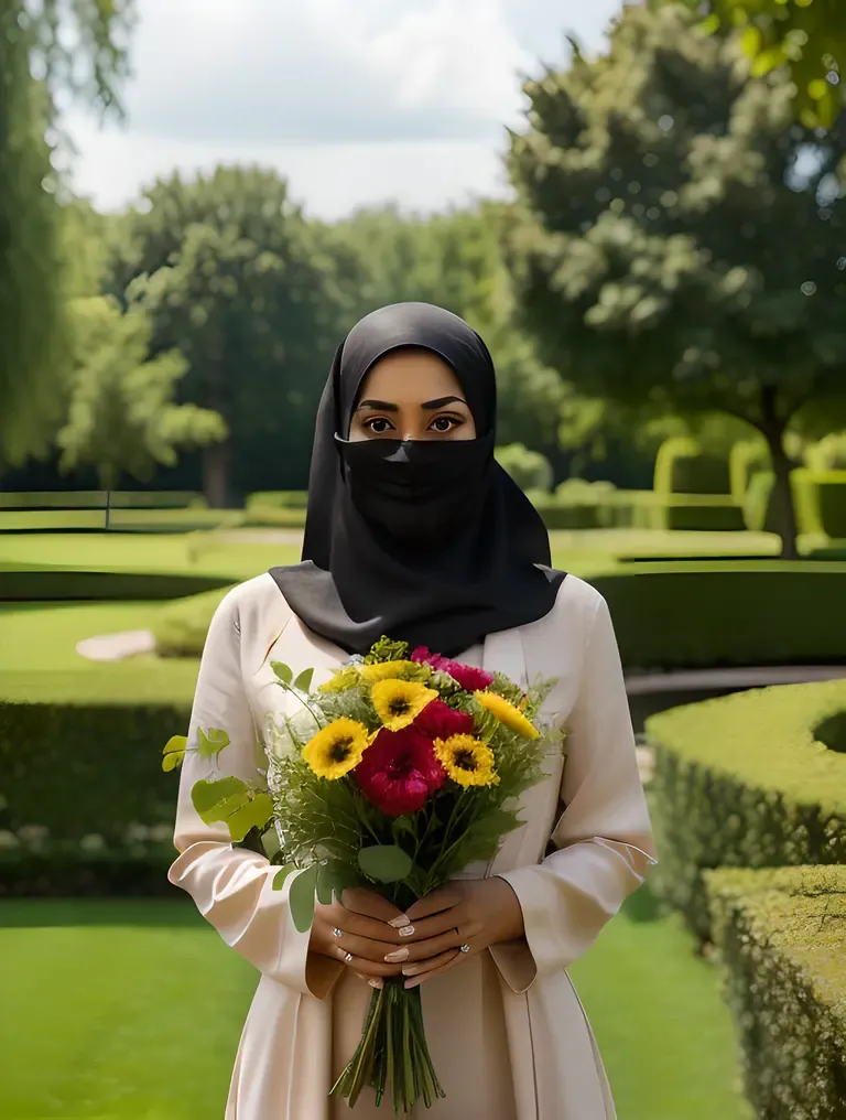 Niqab Girl Surrounded by Lush Greenery