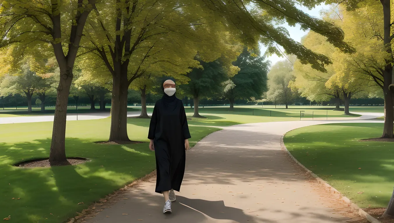 Niqab Girl Walks in Sunshine and Fresh Air
