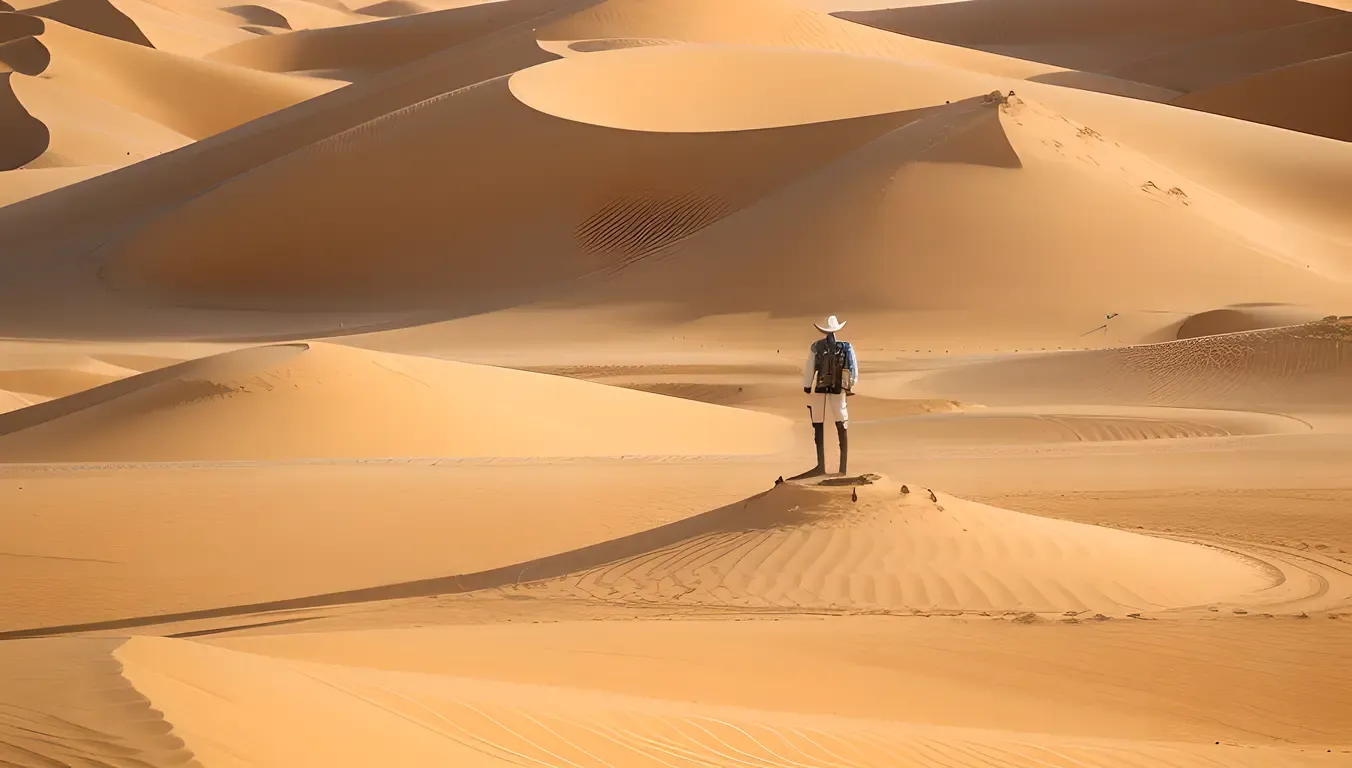 Nude Anime Figure in Vast Desert Sand Dunes