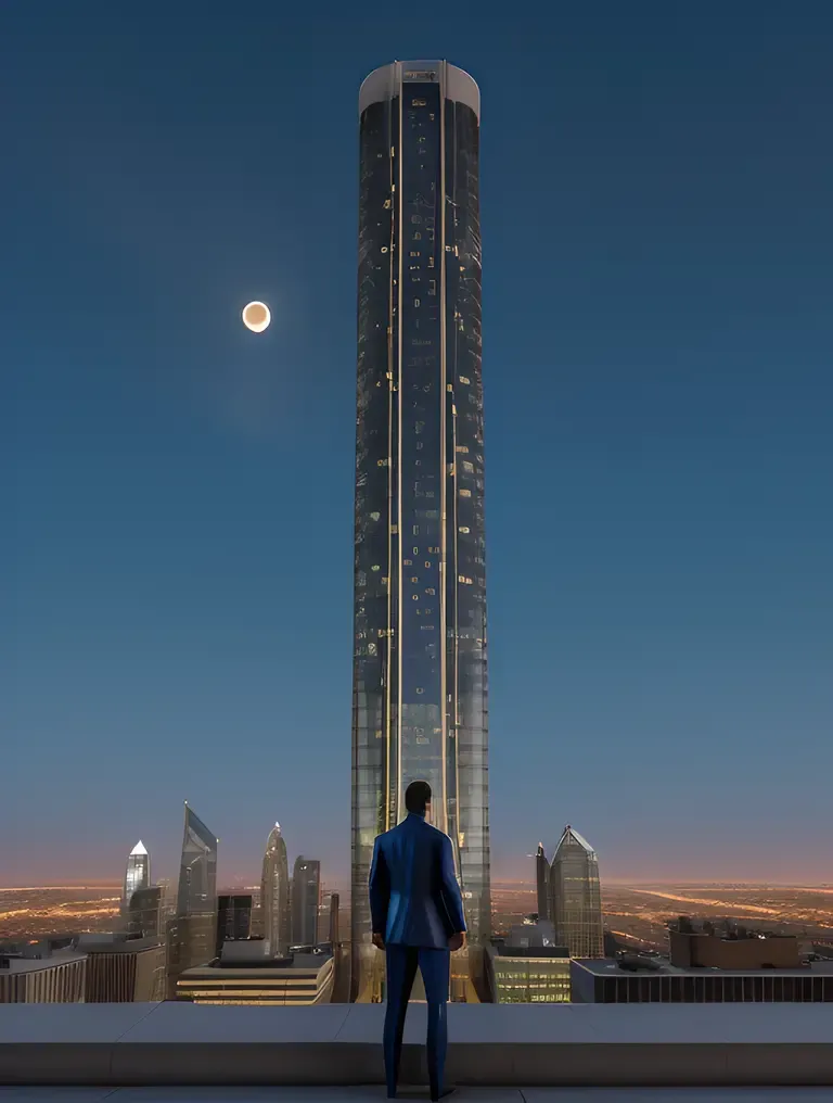 Nude Superhero on Skyscraper Rooftop at Night