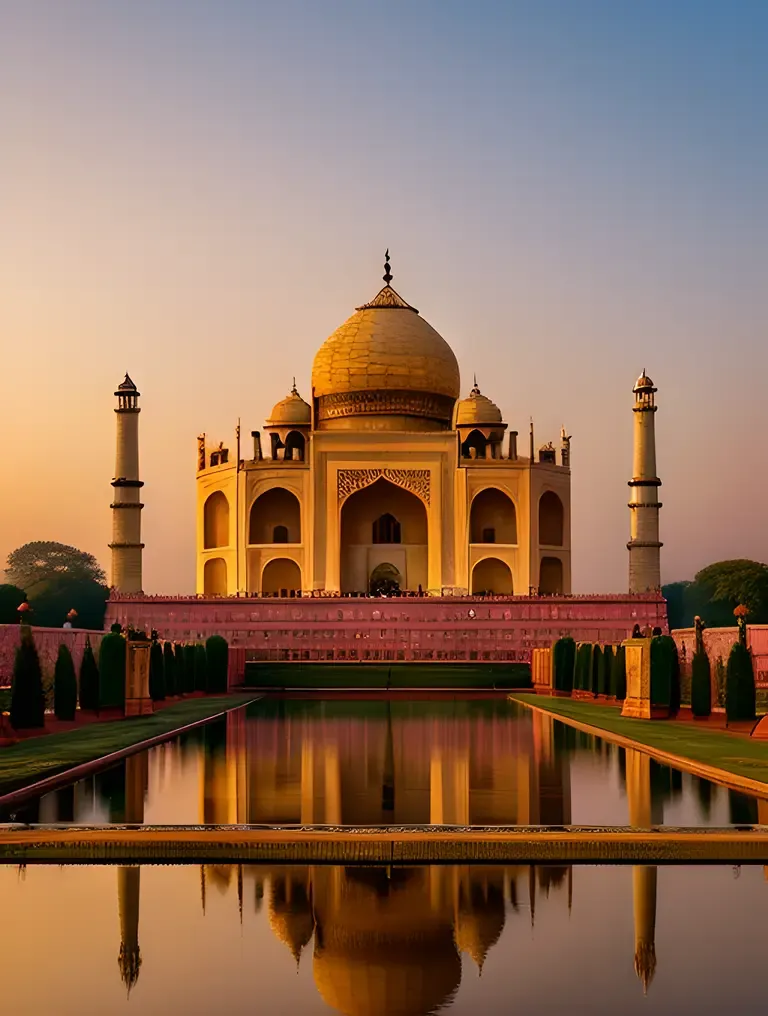 Opulent Indian Palace with Kushti Wallpaper and Sunset Sky.