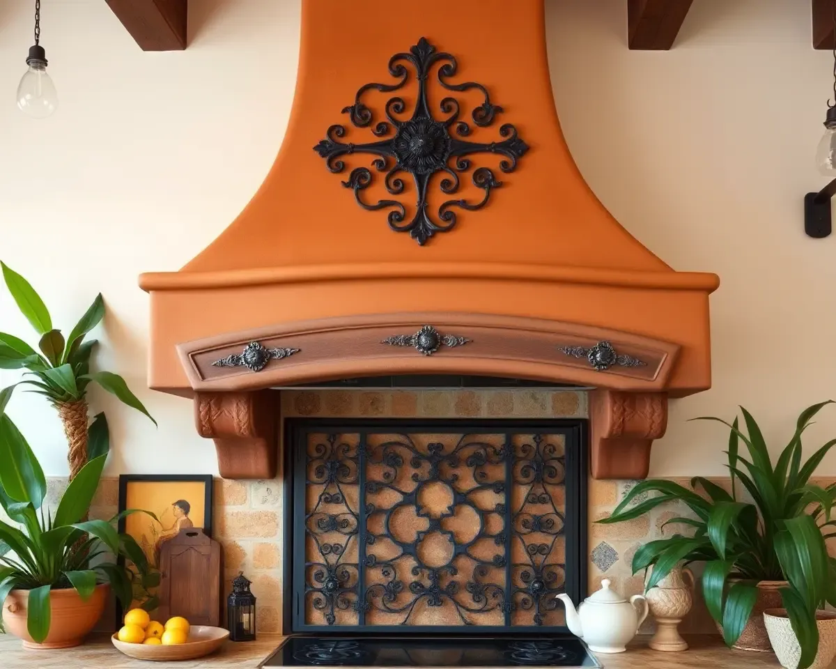 Ornate Mediterranean Kitchen Chimney with Terracotta Exterior