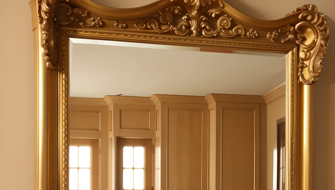 Ornate Mirror with Intricate Carvings and Soft Glow Image