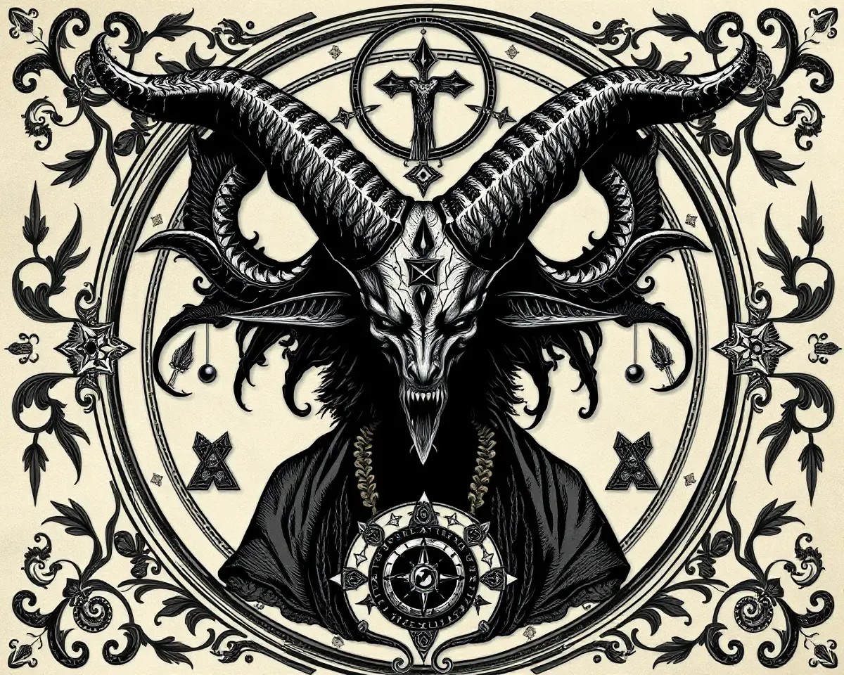 Ornate Portrait of Baphomet with Symbolism