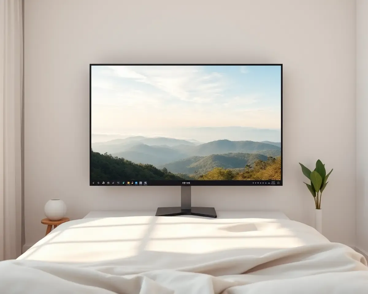 Peaceful Bedroom with 18x12 Monitor and Soft Calming Background