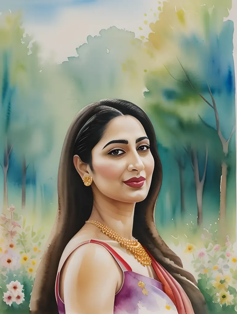Peaceful Bhabhi in Nature with Watercolor