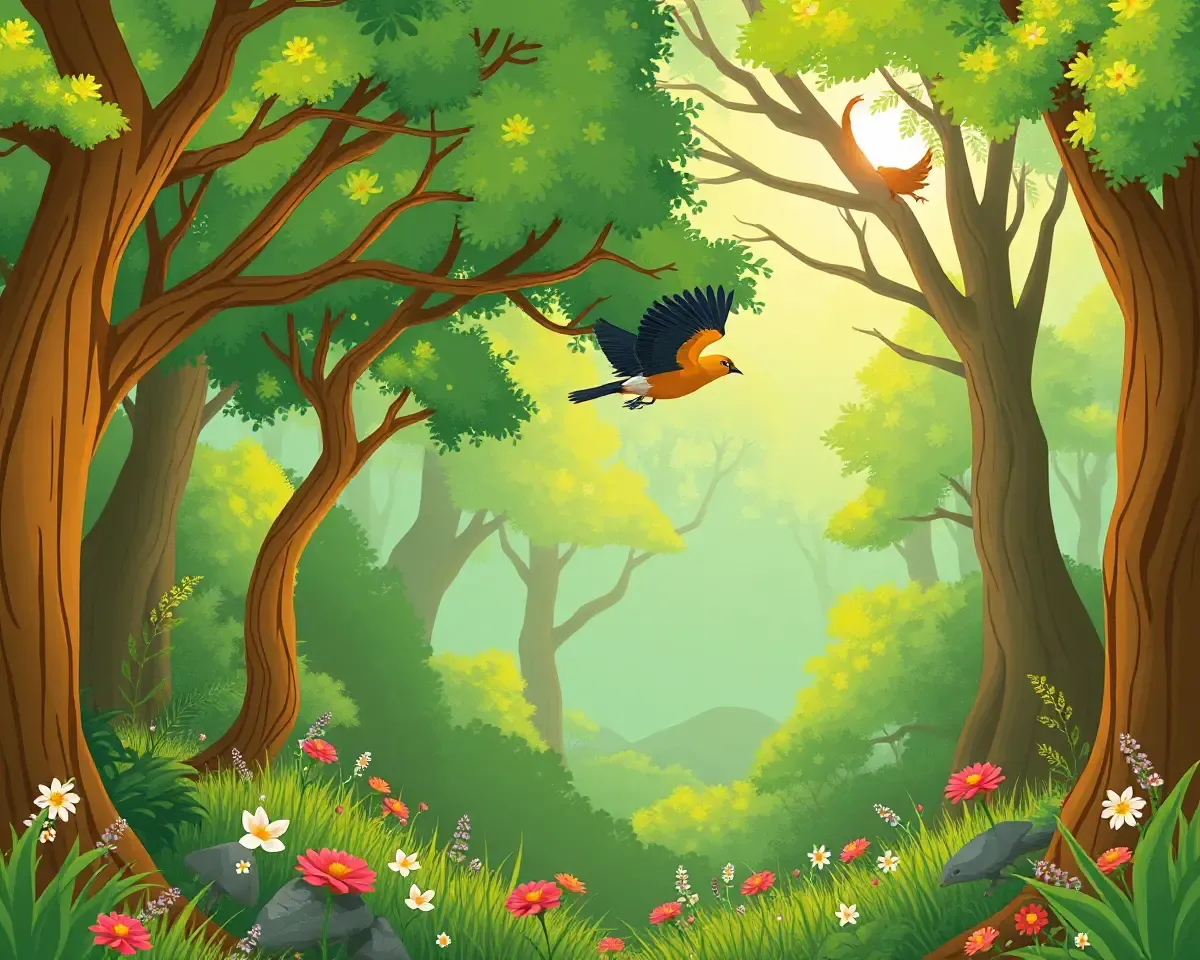 Peaceful Forest Digital Illustration for Vastu Shanti