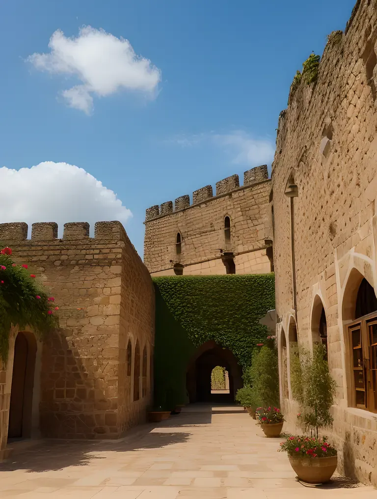 Peaceful Indian Village with Kushti-Inspired Courtyard and Stone Walls.
