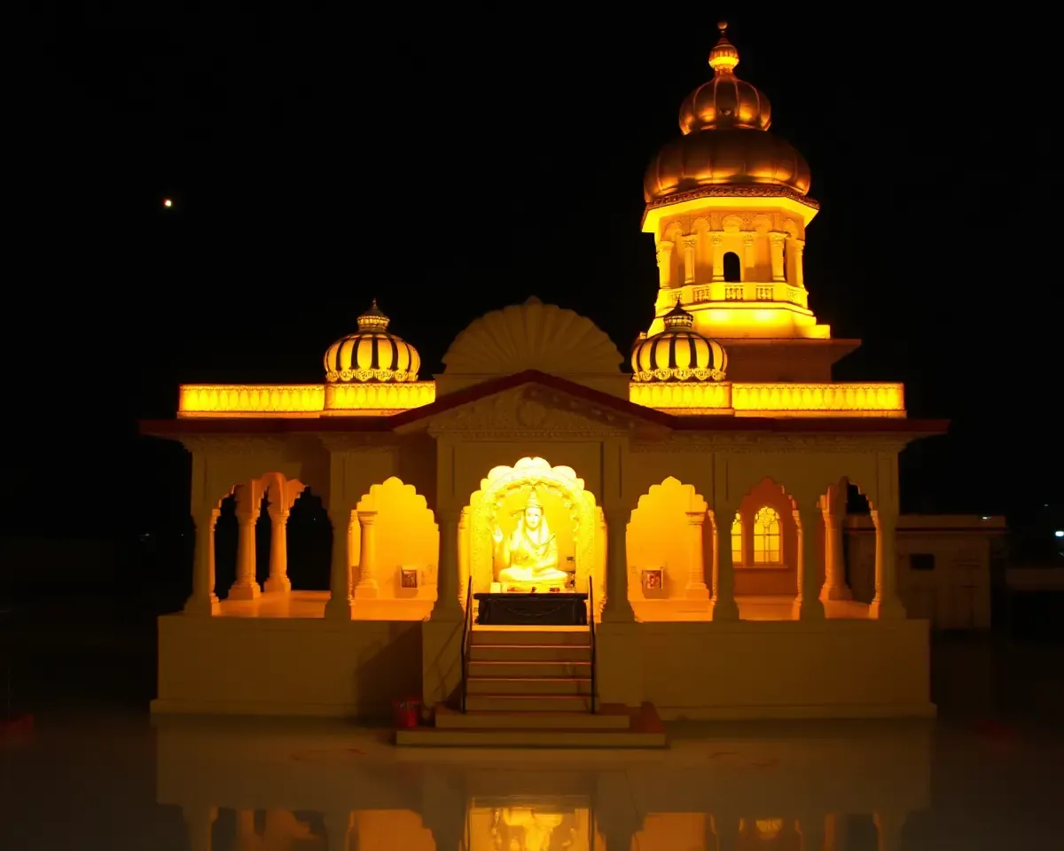 Peaceful Sai Baba Samadhi Mandir at Night with Soft Lighting