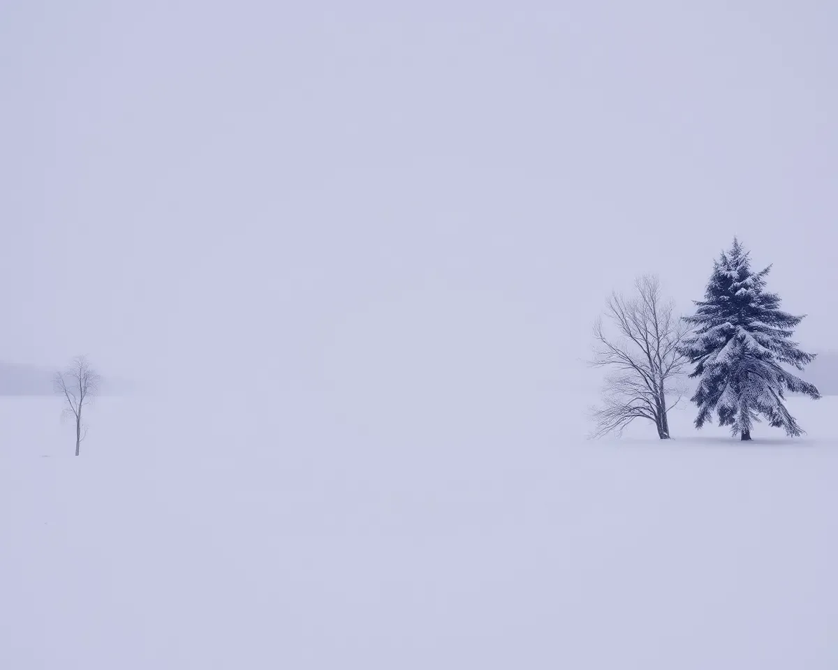 Peaceful Snow-Covered Landscape with Soft Snowfall and Crunching