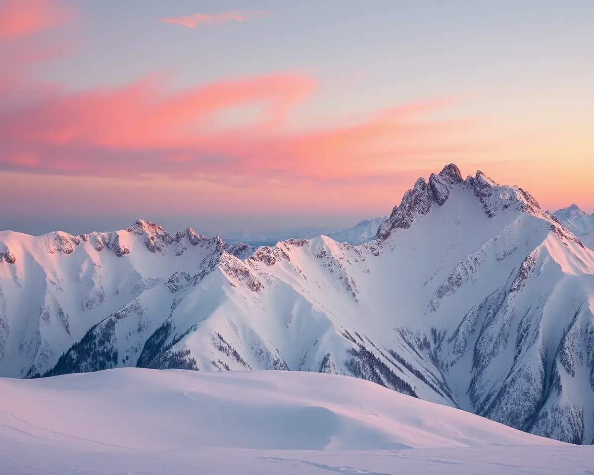 Peaceful Snowy Mountain Sunset on Soft 8x12 Background
