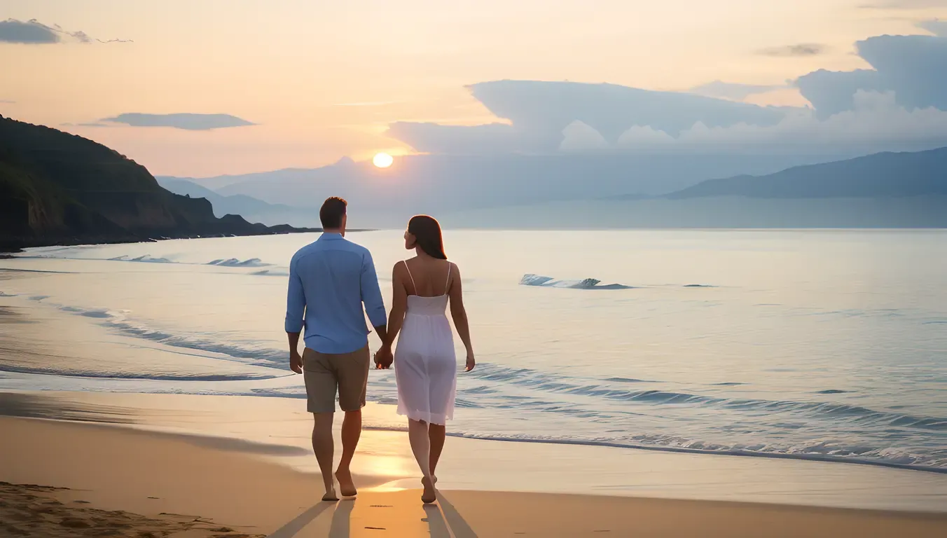 Peaceful Sunset Stroll for Loving Husband and Wife