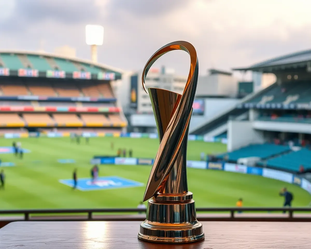 Photo-realistic IPL Trophy on Table with Blurred Background
