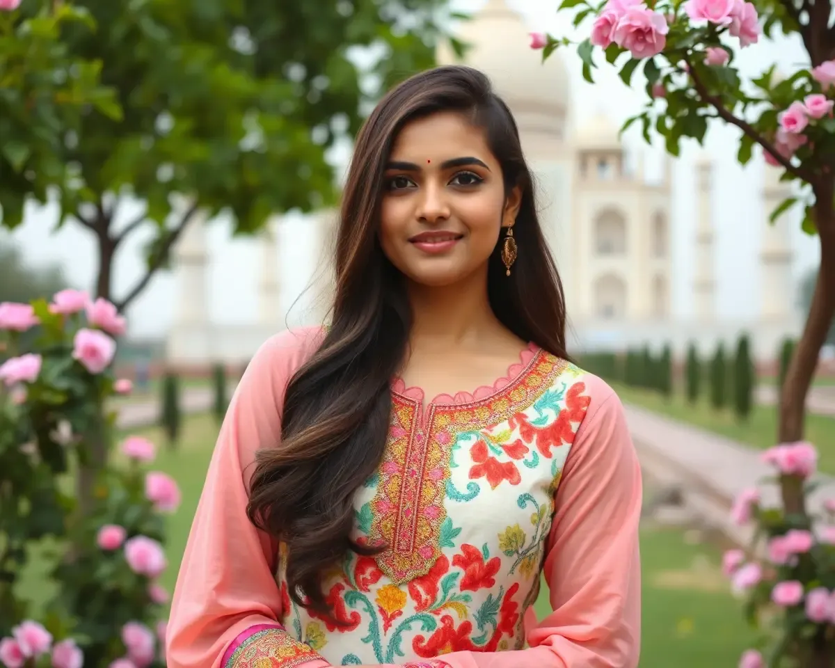 Pictoa Desi: Colorful Indian Woman in Taj Mahal Setting