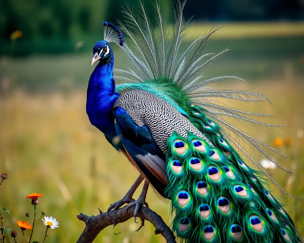 Pictoa Desi: Majestic Peacock in Sunny Meadow