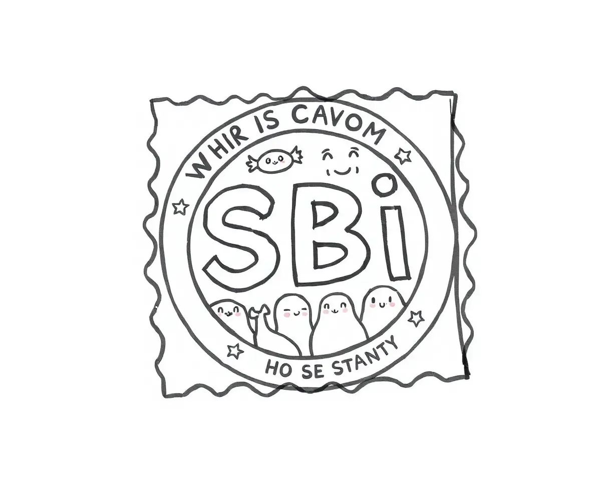 Playful Cartoon SBI Stamp with Whimsical Characters and Hand-Drawn Style