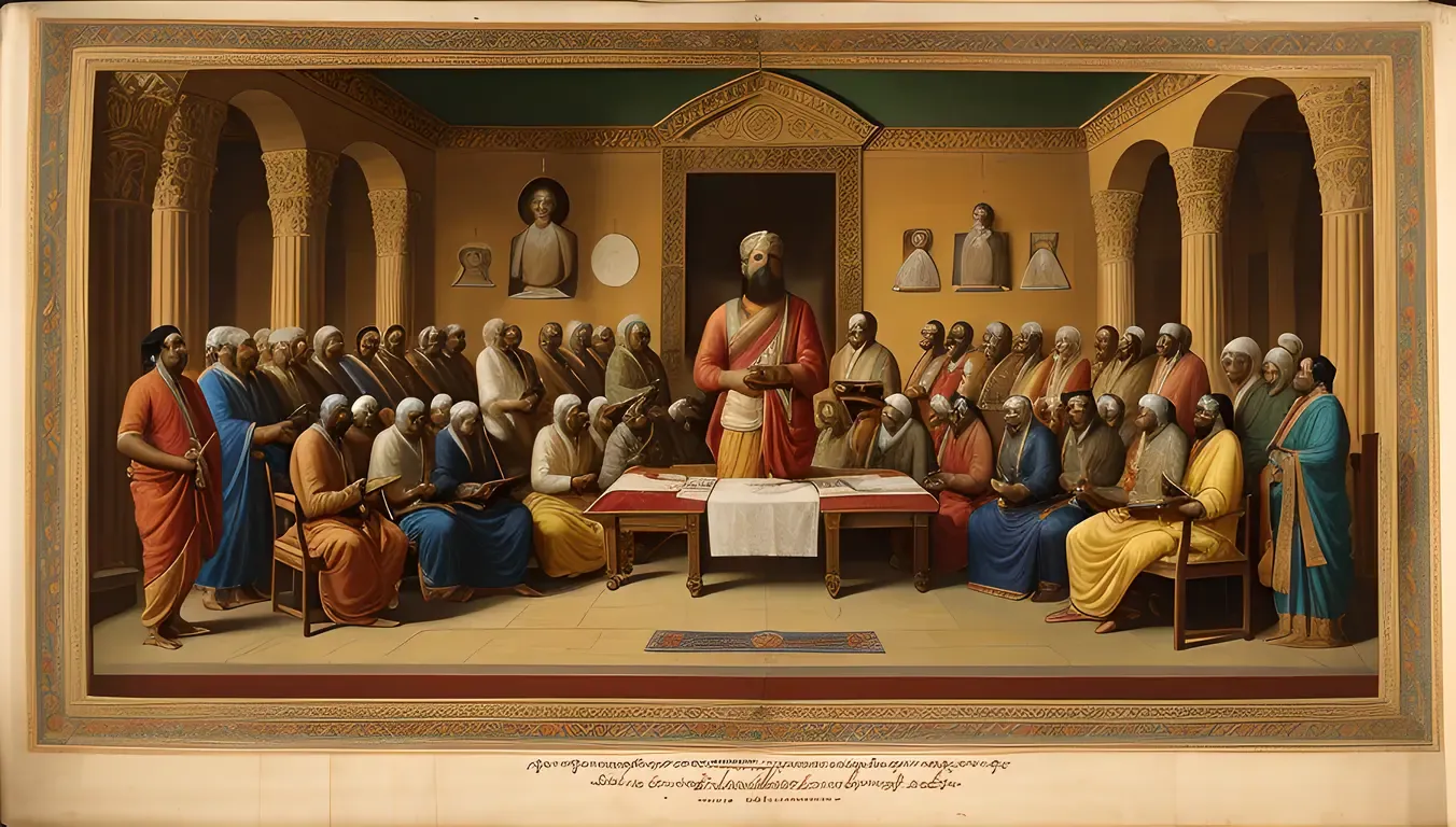 Portrait of Varahamihira with Contemporaries and Ancient Manuscripts