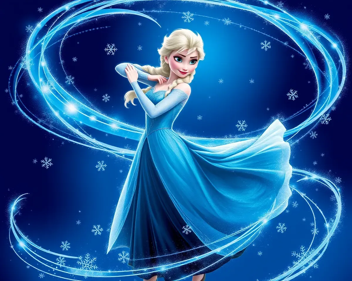 Powerful Elsa Frozen PNG with Snowflakes and Frosty Energy