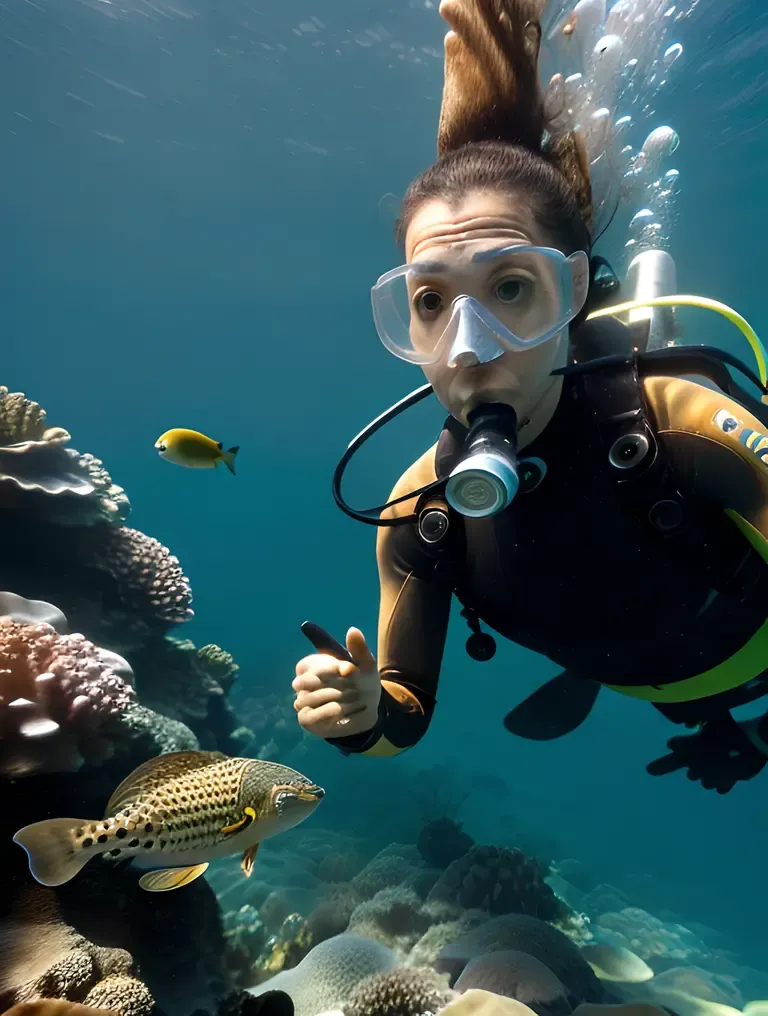 Puffer Fish Interacting with Diver or Snorkeler