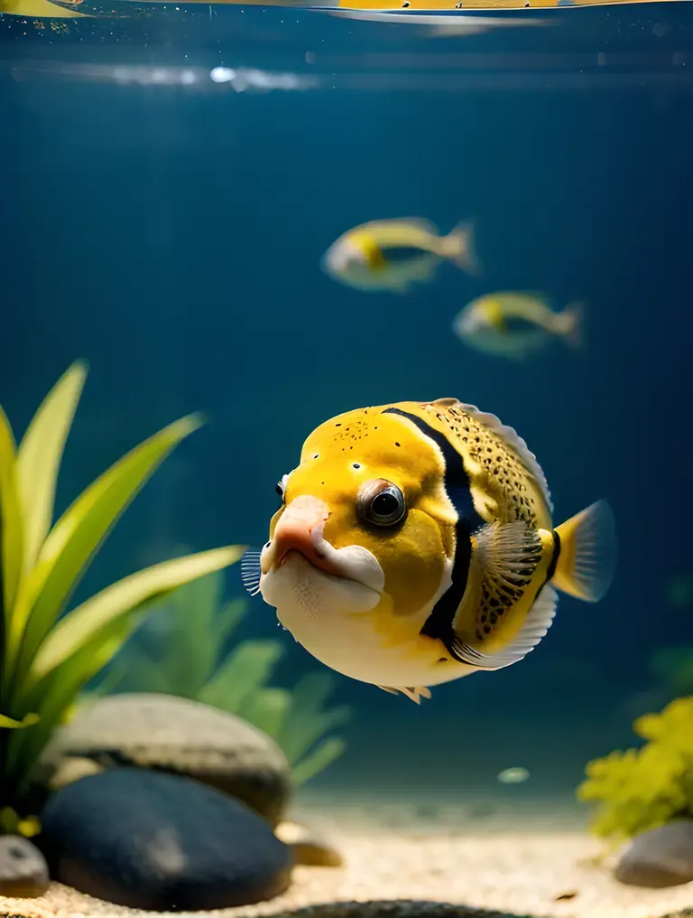 Puffer Fish in Aquarium with Curious Child
