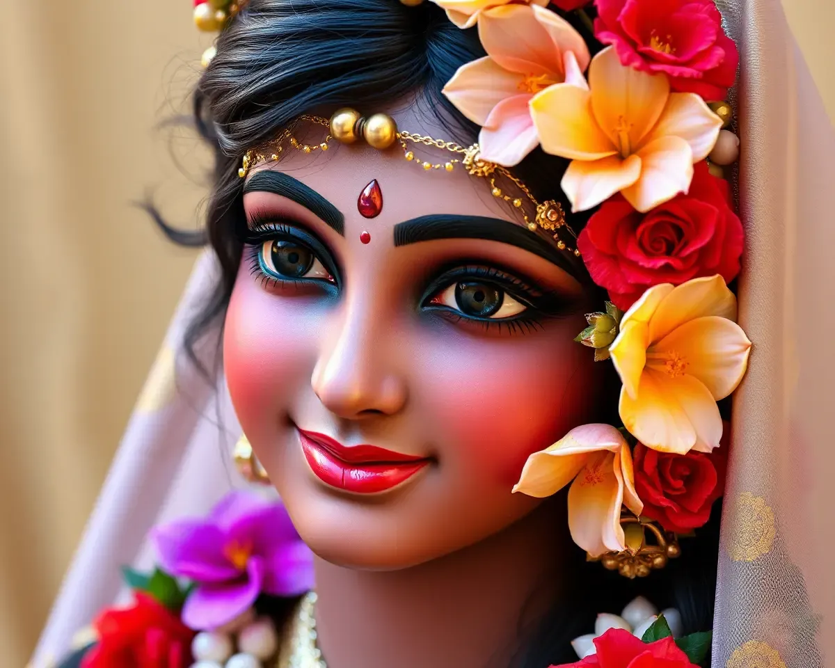 Radha's Gentle Smile with Flower Garland