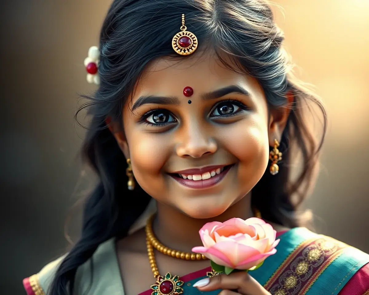 Radha Ashtami PNG: Radiant Portrait of Young Radha with Traditional Outfit