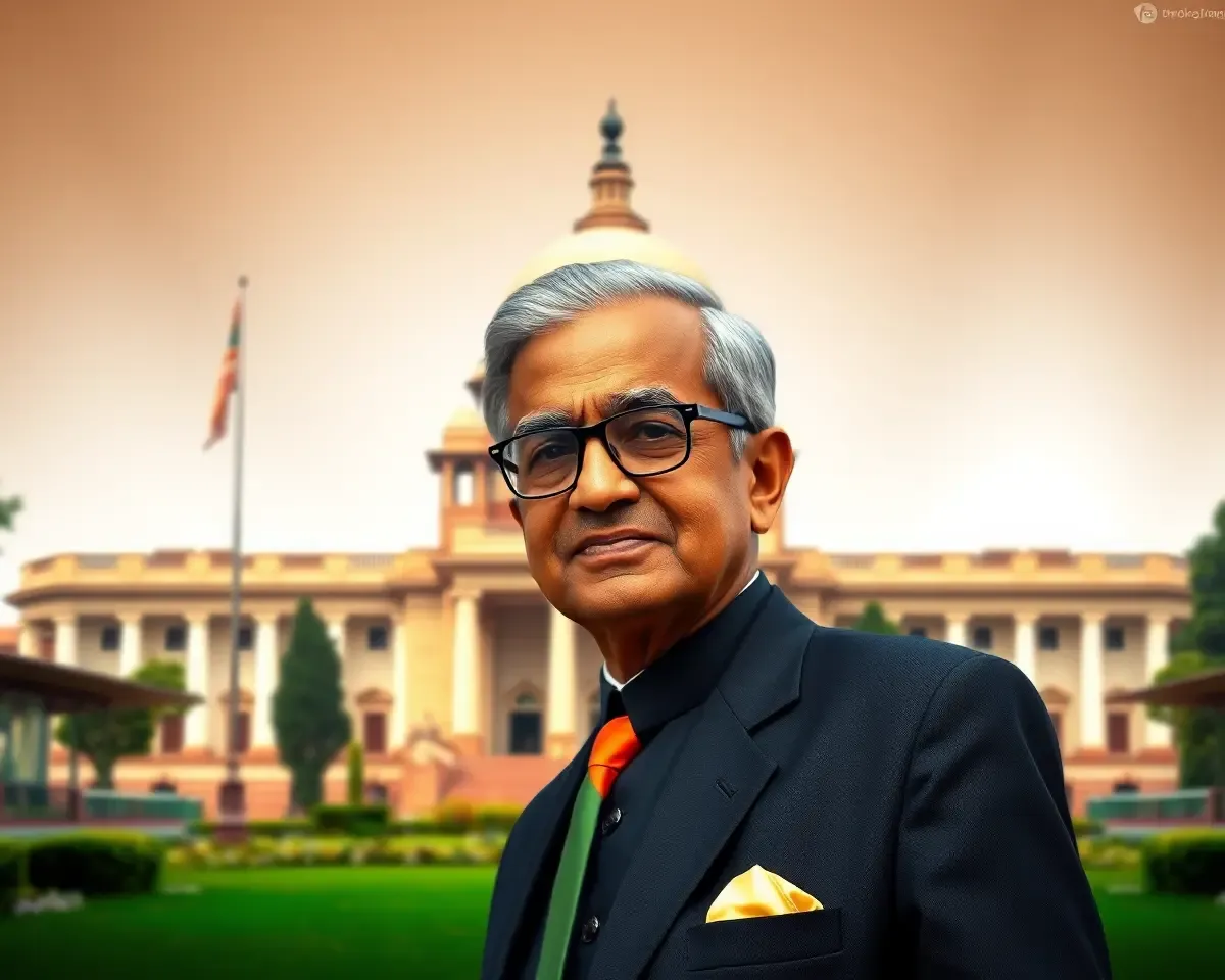 Radhakrishnan Standing in Front of Indian Parliament Building