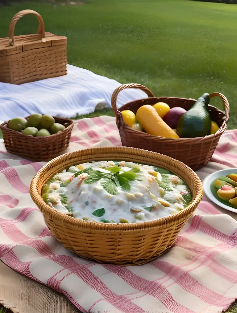 Raita Served at Outdoor Picnic with Natural Backdrop