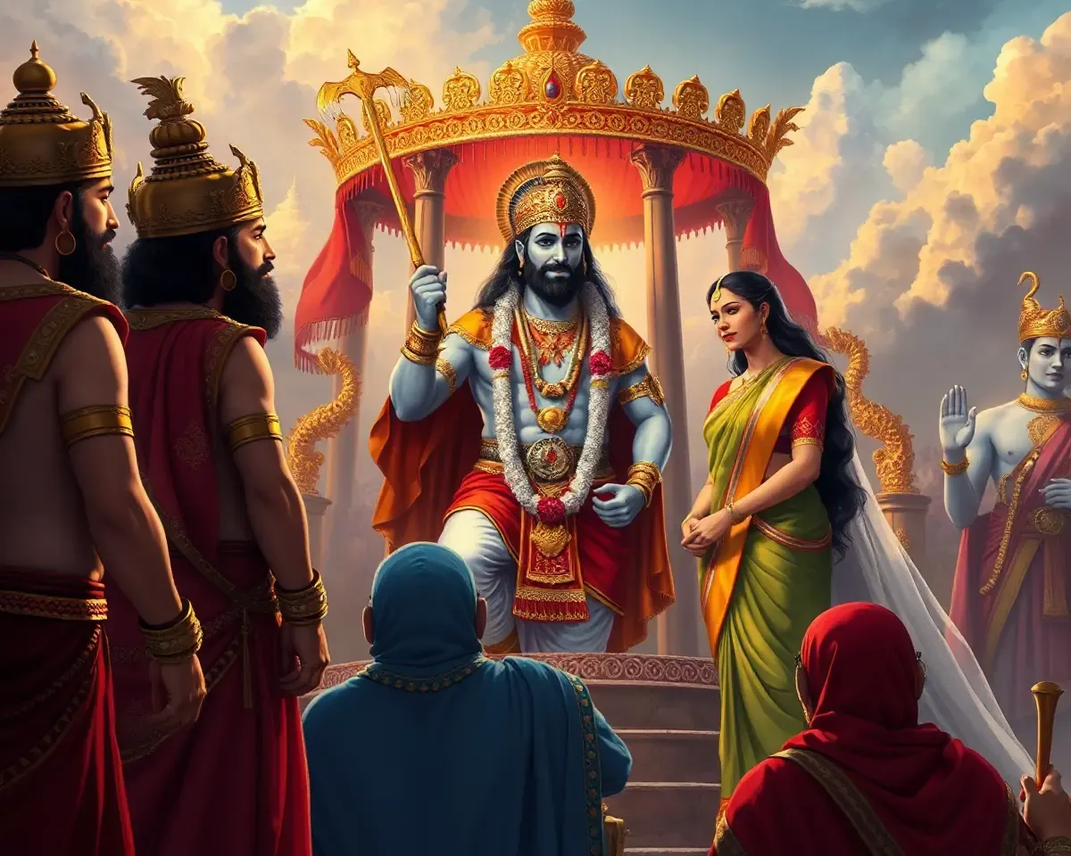Rama's Coronation as King of Ayodhya in Ramayan Book