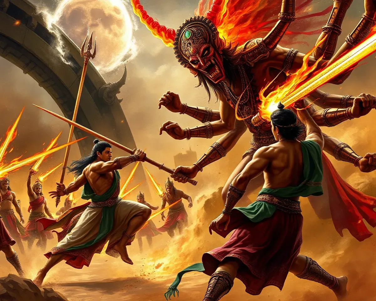 Rama Battles Ravana in Ramayan Book Illustration